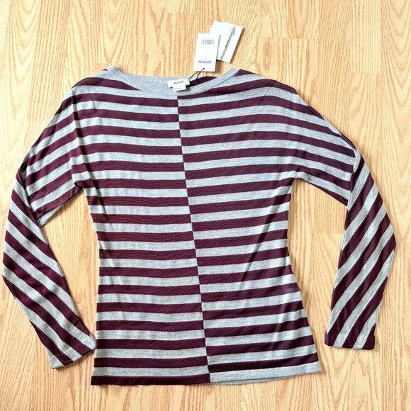 Jason Wu Striped Knit Top Size Small Burgundy Red Gray Long Sleeve NWT Parisian - Picture 3 of 10